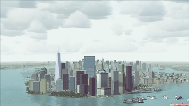 Dtente aprs l'essai du Cessna: la pointe sud de Manhattan avec,  gauche, le nouveau World Trade Center!